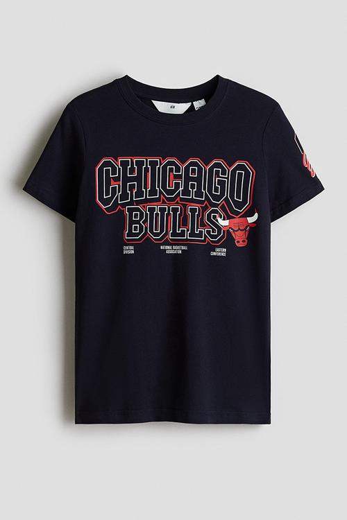 Print-motif cotton t-shirt - navy blue chicago bulls