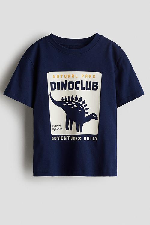 Printed cotton t-shirt - navy blue/dinoclub
