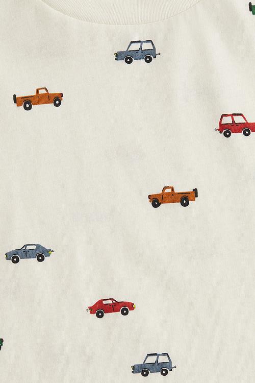Printed cotton t-shirt - cream/cars