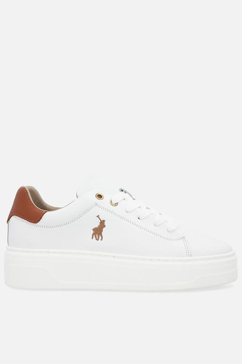 Leather platform sneaker - white/gold
