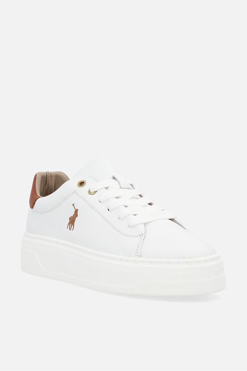 Leather platform sneaker - white/gold
