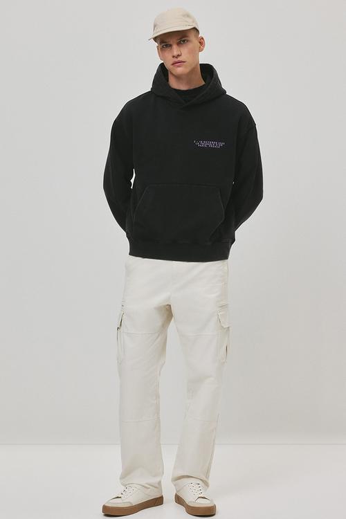 Loose fit printed hoodie - washed black paris