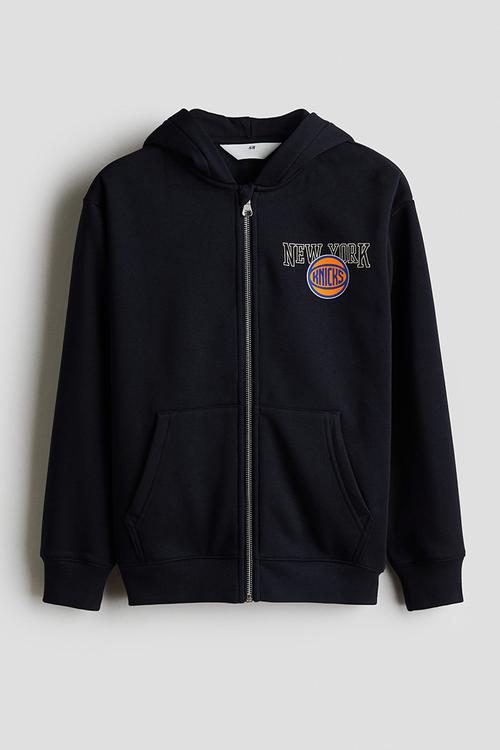 Motif-detail zip-through hoodie - navy blue new york knicks
