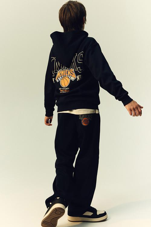 Motif-detail zip-through hoodie - navy blue new york knicks