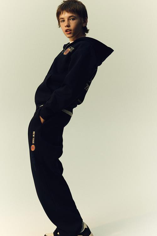 Motif-detail zip-through hoodie - navy blue new york knicks