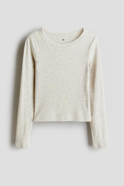 Ribbed cotton jersey top - light beige marl 