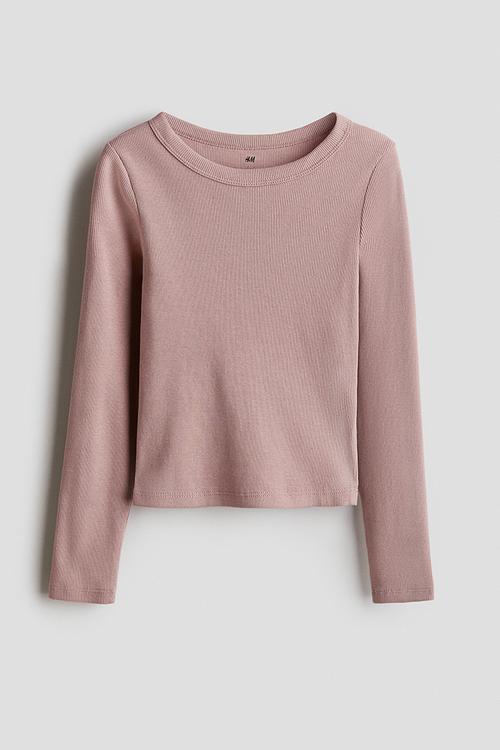 Ribbed cotton jersey top - dusty pink