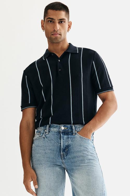 Knitted Polo - Navy Stripe