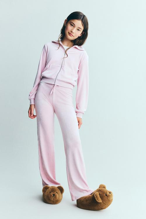 Velour zip-through hoodie - powder pink