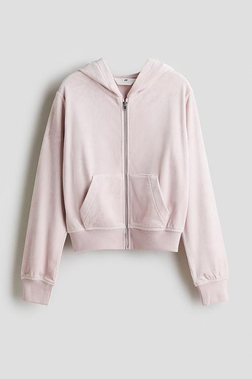 Velour zip-through hoodie - powder pink