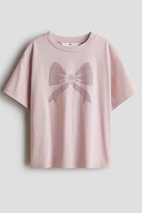 Print-motif cotton t-shirt - dusty pink bow