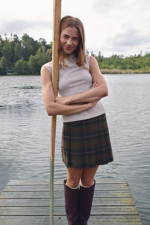Pleated skirt - dark green/checked 