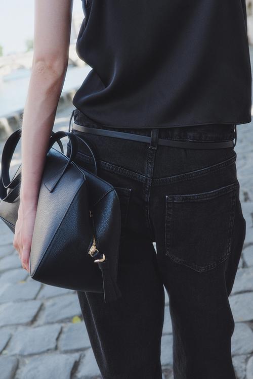 Wide high waist jeans - black