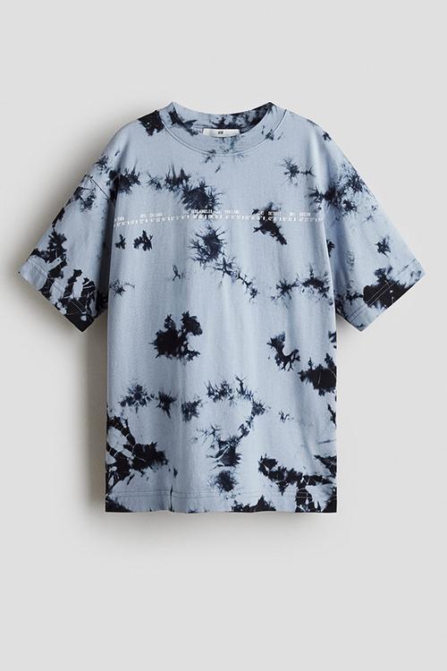 Printed cotton t-shirt - blue tie-dye