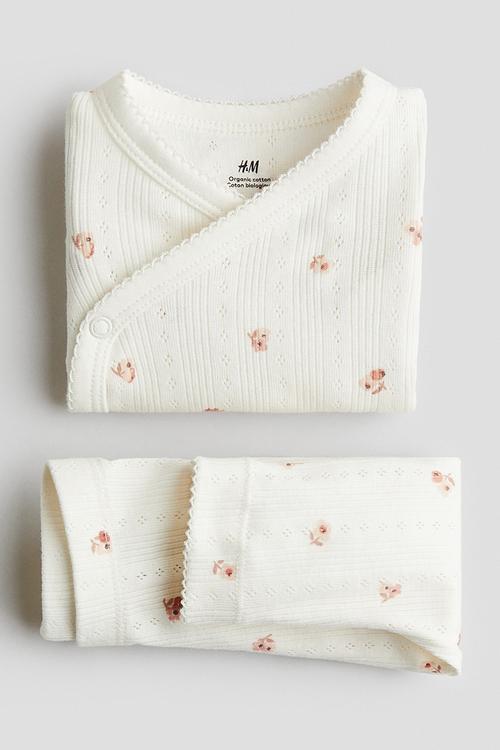 2-piece cotton pointelle set - cream/floral 