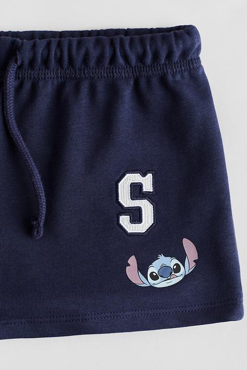 Motif-detail sweatshorts - dark blue/lilo & stitch