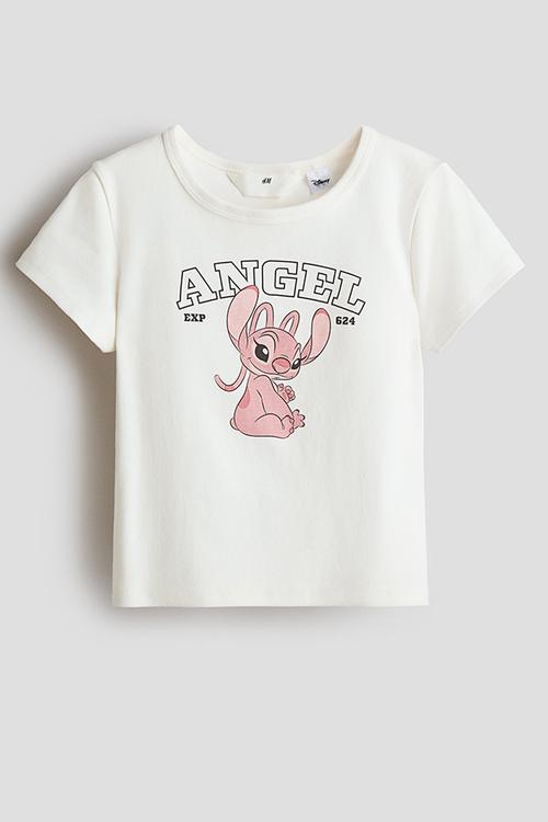 Print-motif cotton top - white/lilo & stitch