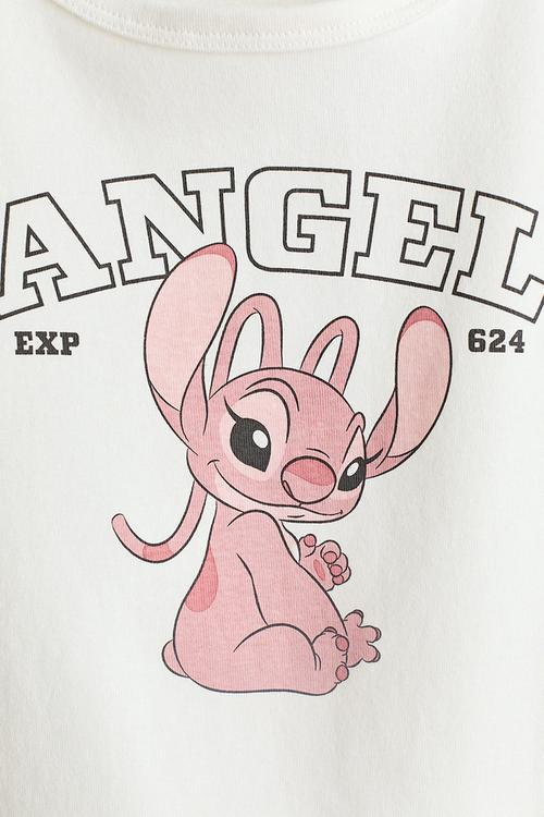 Print-motif cotton top - white/lilo & stitch