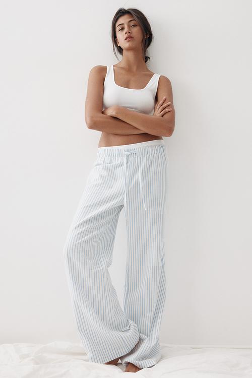 Flannel pyjama bottoms - white & light blue striped