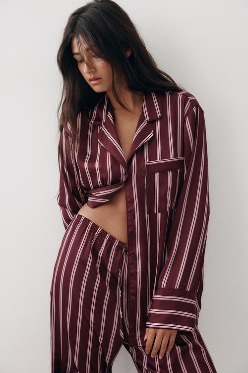 Satin pyjamas - burgundy striped 