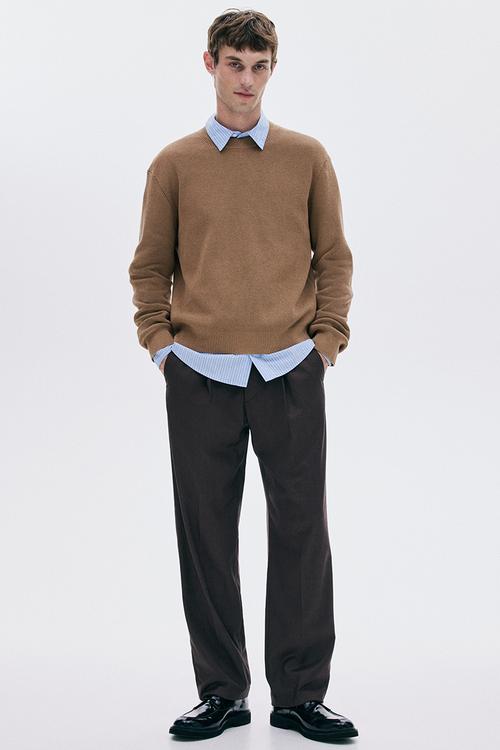 Regular fit rib-knit jumper - dark beige