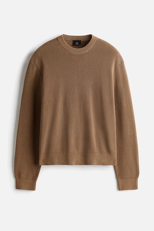 Regular fit rib-knit jumper - dark beige