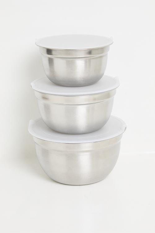 Stella stainless steel bowl with lid set of 3 - Silver