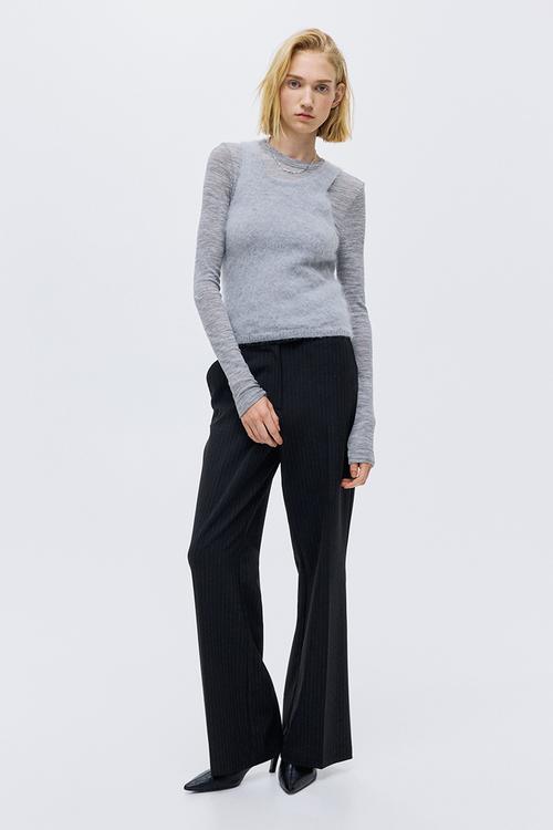 Bootcut trousers - dark grey/pinstriped