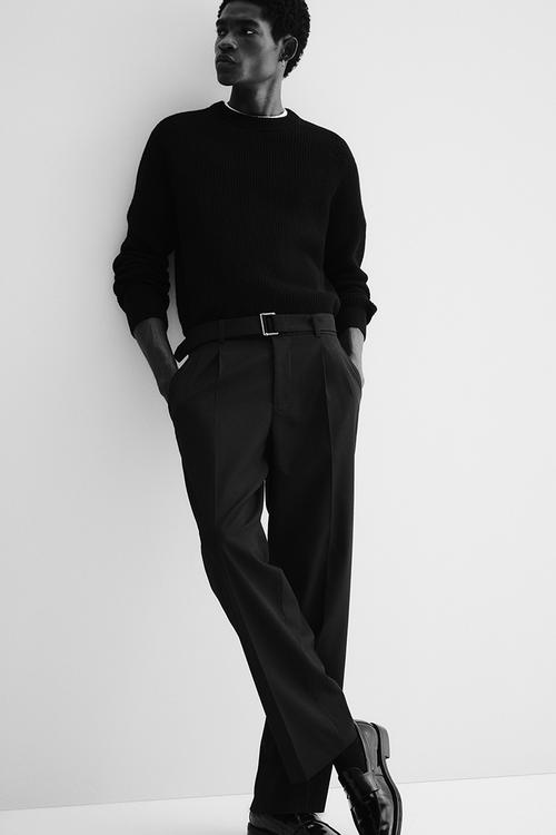 Relaxed fit belted trousers - navy blue