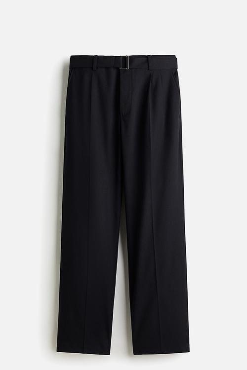 Relaxed fit belted trousers - navy blue