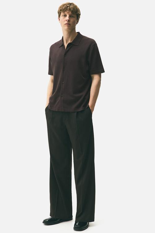 Regular fit knitted short-sleeved shirt - brown