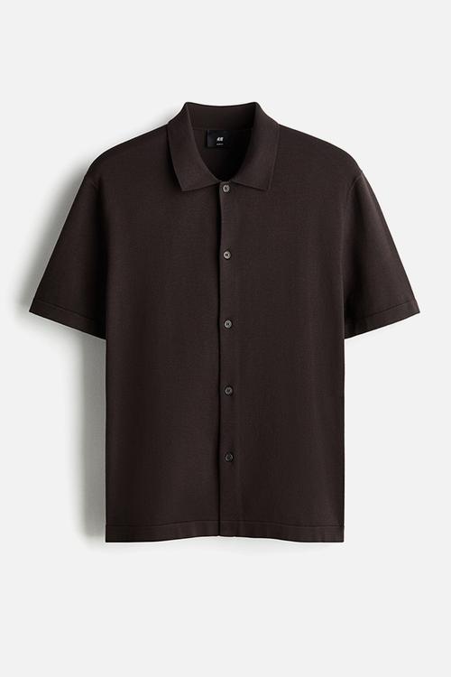 Regular fit knitted short-sleeved shirt - brown