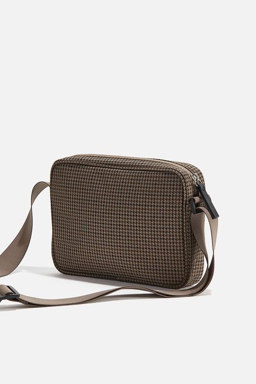 Nylon crossbody bag - beige/dogtooth pattern