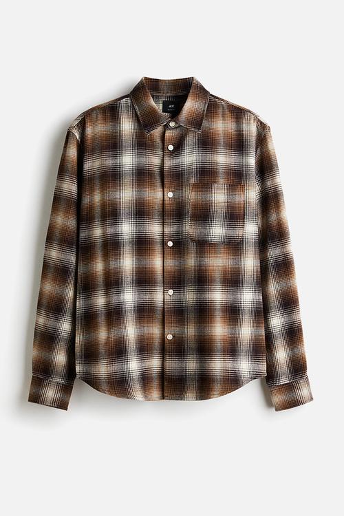Loose fit flannel shirt -  brown/checked