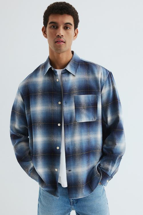 Loose fit flannel shirt -  blue/checked