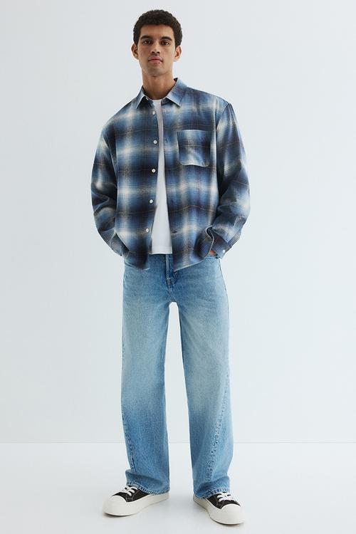 Loose fit flannel shirt -  blue/checked