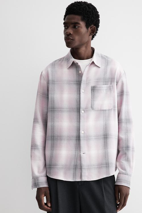 Loose fit flannel shirt - pink/checked