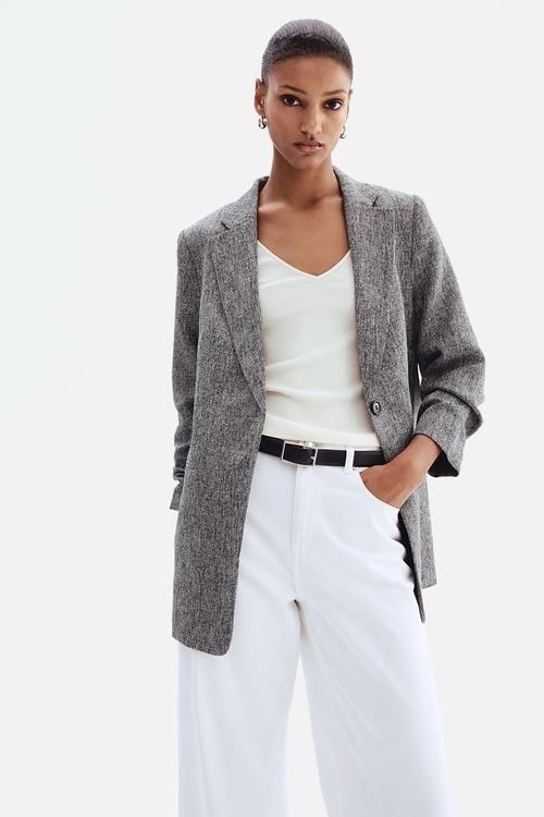 Gathered-sleeve blazer - grey marl