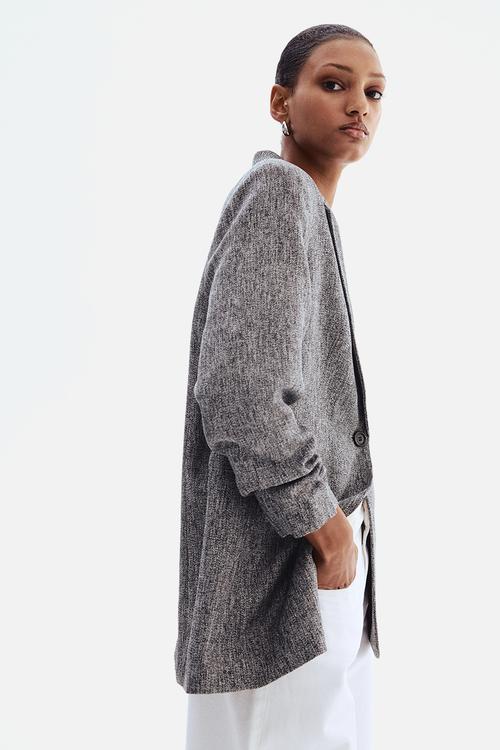 Gathered-sleeve blazer - grey marl