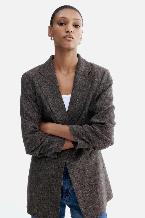 Gathered-sleeve blazer - brown