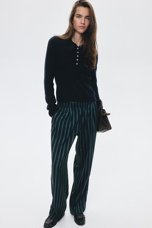 Pull-on trousers - navy blue/green striped