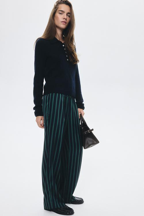Pull-on trousers - navy blue/green striped