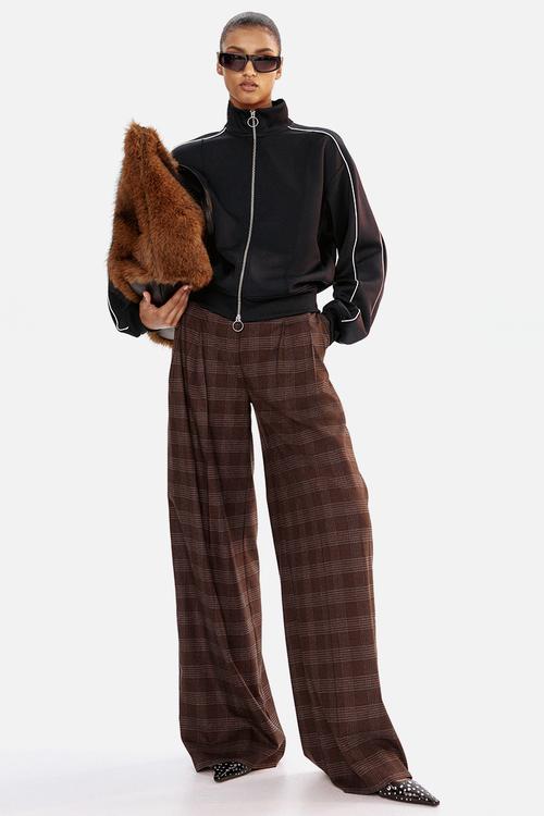 Wide tailored trousers - dark brown/checked