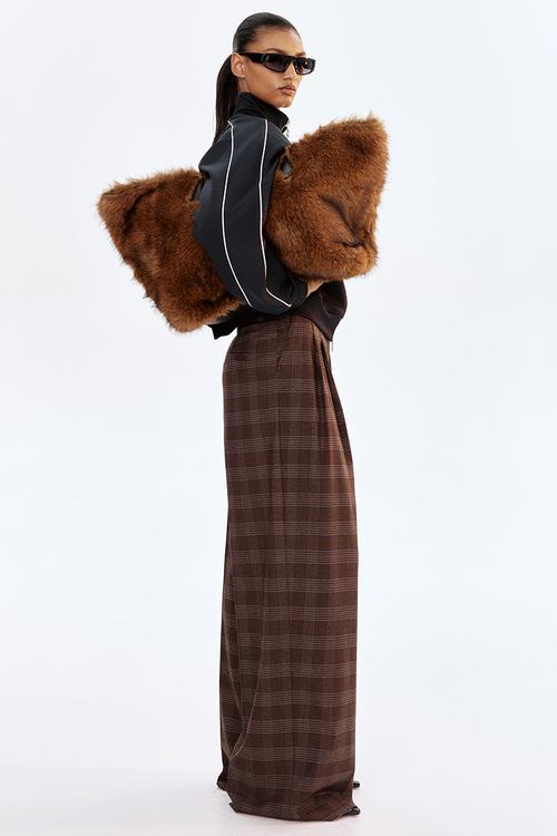 Wide tailored trousers - dark brown/checked