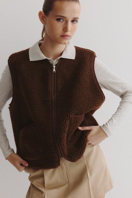 Teddy gilet - dark brown