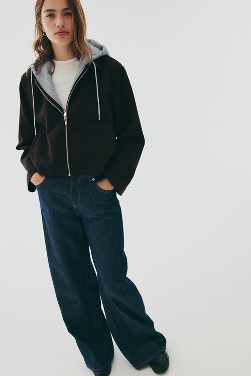 Layered scuba jacket - dark brown & grey marl