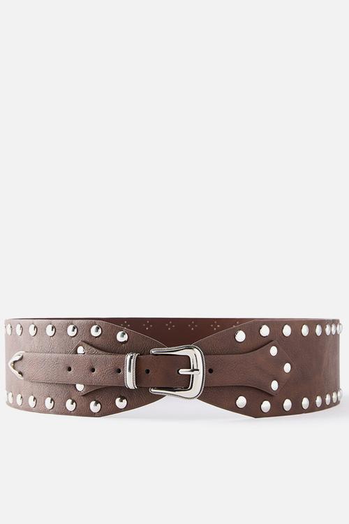 Selena statement belt - western wrap/choc /silver