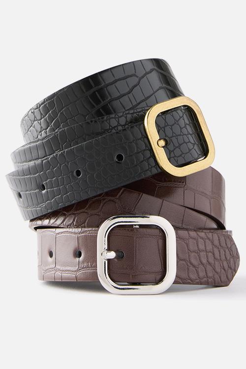 Slim Dad Belt 2Pk - Black Texture/Brushed Gold & Choc Texture/Sil