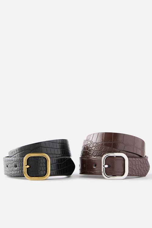 Slim Dad Belt 2Pk - Black Texture/Brushed Gold & Choc Texture/Sil