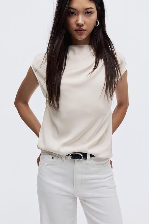 Cap-sleeved blouse - cream